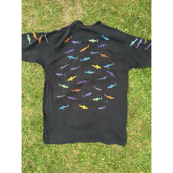 Vintage 90s Hawaiian Shark Single Stitch XL USA Made All Over Shark Dan Gilbert - Picture 4 of 6